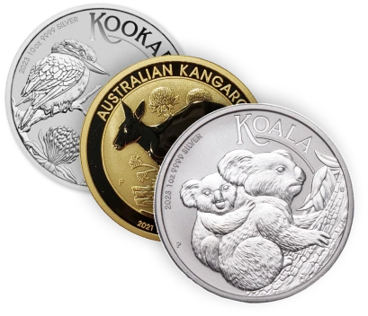 Australian gold coins in order from kookaburra, koala and kangaroo 2023