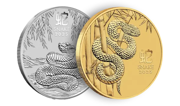 Perth Mint 1oz year of the snake gold and silver