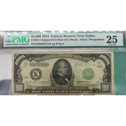$1,000 1934  High Denomination Notes 2211-K (3)
