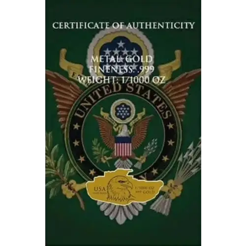 1/1000th oz US Army Tank w/ Eagle .9999 Gold Medal in Card (2)