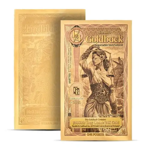 1/4 Idaho GoldBack Note 1/4000th oz .999 Gold