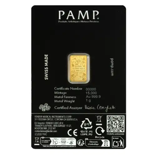 1 gram Pamp Suisse Fender 80th Anniversary .9999 Gold Proof-like Bar in Assay (2)