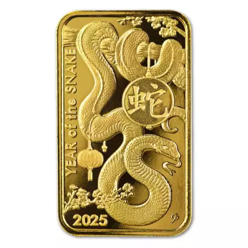 1 oz Asahi Mint Lunar Year of the Snake .9999 Gold Bar in Assay