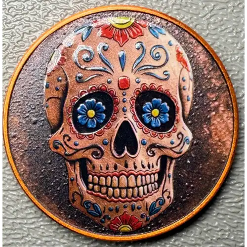 1 oz Colorized Sugar Skull .999 Copper Round