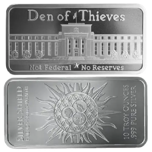 1 oz GSM Silver Shield Den of Thieves .999 Silver Bar