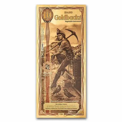 10 Idaho GoldBack Note 1/100th oz .999 Gold
