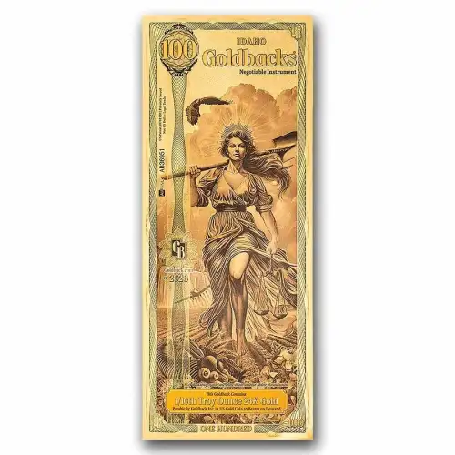 100 Idaho GoldBack Note 1/10th oz .999 Gold