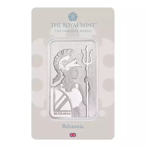100g Royal Mint .999 Silver Britannia Minted Bar in Assay