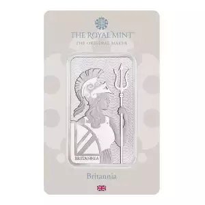 100g Royal Mint .999 Silver Britannia Minted Bar in Assay
