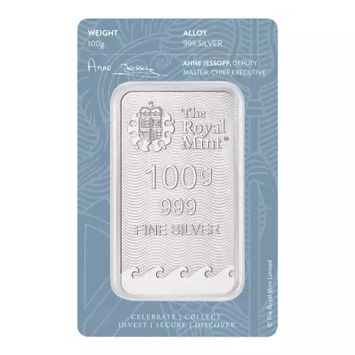 100g Royal Mint .999 Silver Britannia Minted Bar in Assay (2)