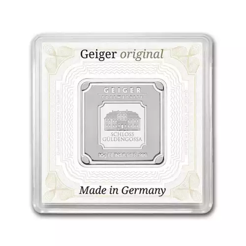10g Geiger .999 Silver Bar in Assay