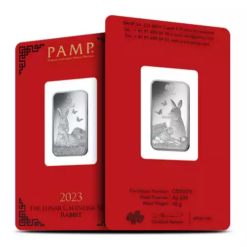10g PAMP Silver Bar - Lunar Rabbit