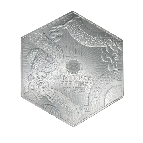 10oz Dragon Hexagon .999 Silver Bar  (2)