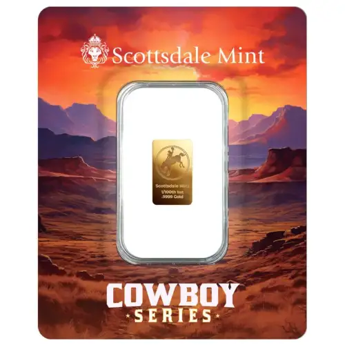 1/100th oz Scottsdale Mint Cowboy V2 .9999 Gold Bar in Certi-Lock Assay