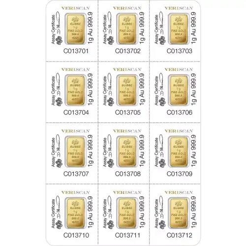 12 X 1 GRAM DIVISIBLE PAMP SUISSE MULTIGRAM FORTUNA .9999 FINE GOLD Bar (3)