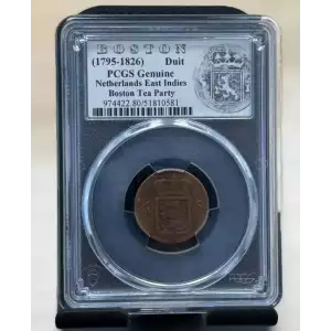 1795-1826 1/4 Duit Netherlands East Indies Coin PCGS Genuine in Boston Tea Party Slab