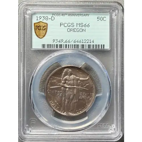 1938-D Oregon Trail Memorial Silver Half Dollar PCGS MS66 - Original holder PCGS 40th Anniversary
