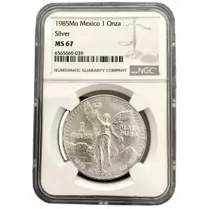 1985 1oz Mexican Silver Libertad - NGC MS67