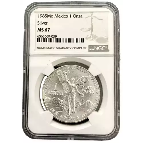 1985 1oz Mexican Silver Libertad - NGC MS67