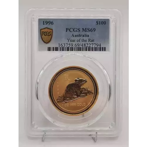 1996 1oz PCGS MS69 Perth Mint Lunar Series I Year of the Rat .9999 Gold Coin