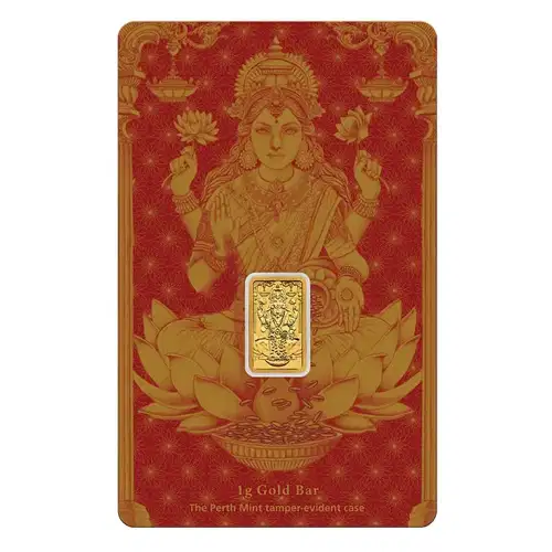1g Australia Perth Mint Lakshmi .9999 Gold Bar in Assay