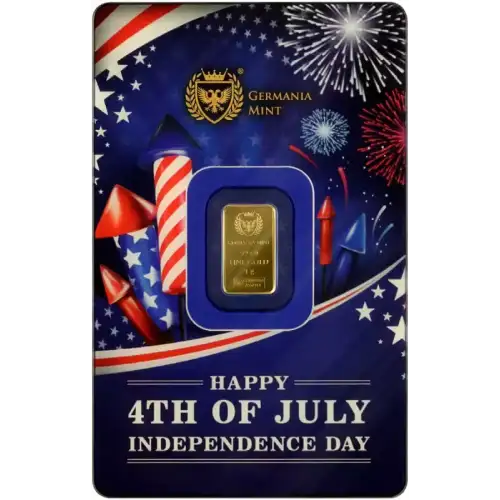 1g Germania Mint 4th of July .9999 Gold Bar in Assay
