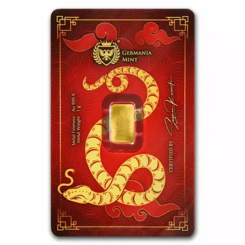 1g Germania Mint Chinese Year of the Snake .9999 Gold Bar in Assay Card (3)