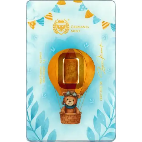 1g Germania Mint Congratulations Newborn Baby Boy .9999 Gold Bar in Assay Card (2)
