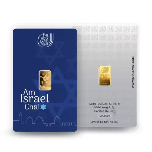 1g Holy Land Mint Am Israel Chai .9999 gold bar