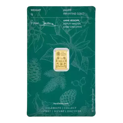 1g Royal Mint Christmas  .9999 Gold Bar in Assay