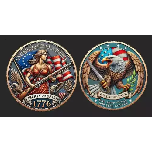 1oz 1776 Liberty or Death Colorized .999 Copper Round