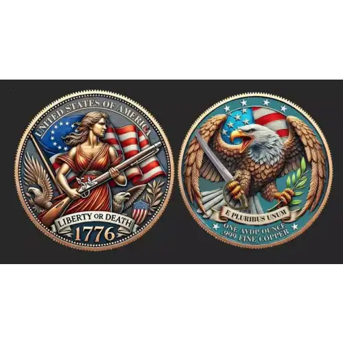 1oz 1776 Liberty or Death Colorized .999 Copper Round