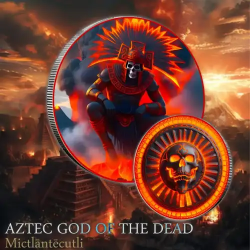 1oz Aztec Sacred Shadows Series - Mictlantecutli - Aztec God of the Dead Colorized .999 Silver Round
