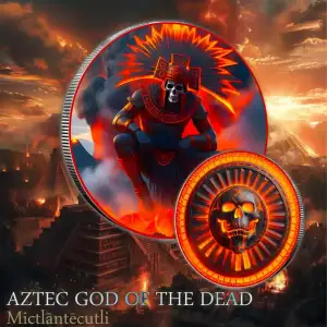 1oz Aztec Sacred Shadows Series - Mictlantecutli - Aztec God of the Dead Colorized .999 Silver Round
