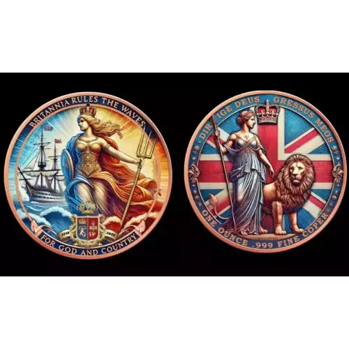 1oz Britannia Rules the Waves Colorized .999 Copper Round