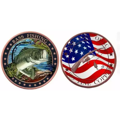 1oz Colorized Bass Fishing Copper Round