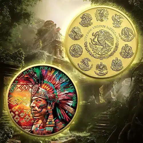 1oz Germania Mint Mexico Libertad Aztec Empire Series #1 - Aztec Man .999 Silver Coin (2)