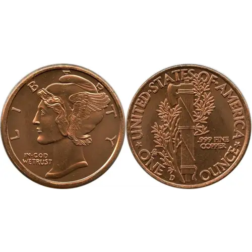 1oz Mercury Dime .999 Copper Round