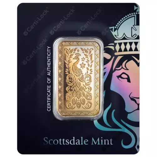 1oz Scottsdale Mint Marquee Peacock .999 Gold Bar (2)