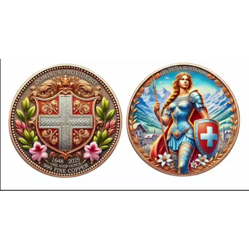 1oz Swiss Helvetia Suntenbit Colorized .999 Copper Round