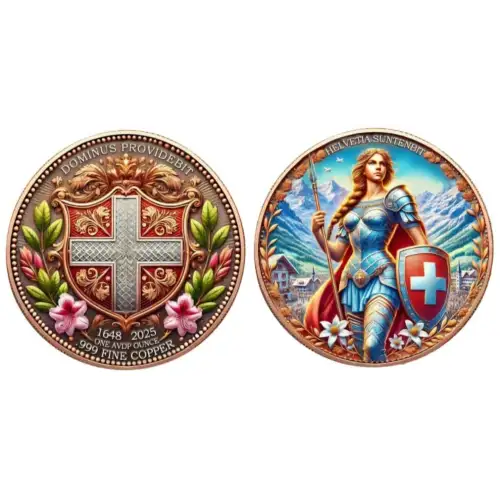 1oz Swiss Helvetia Suntenbit Colorized .999 Copper Round