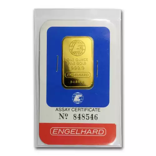 1oz Vintage Engelhard .9999 Gold Bar in Assay