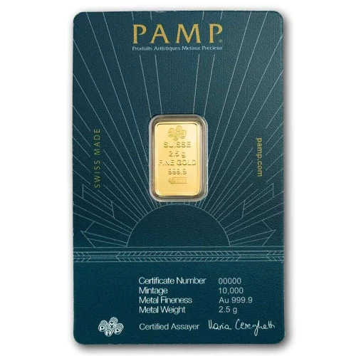 2.5g PAMP Suisse Lady of Liberty .9999 Gold Bar in Assay  (2)