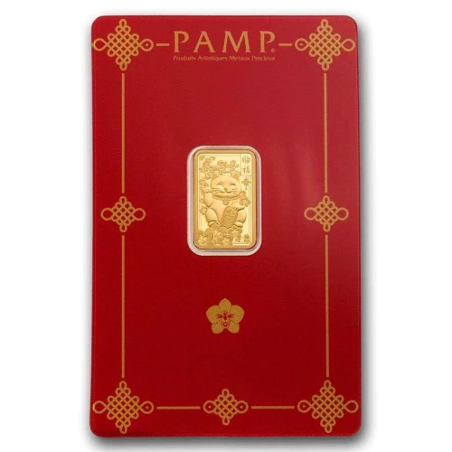 2.5g PAMP Suisse Lucky Cat .9999 Gold Proof Like Bar