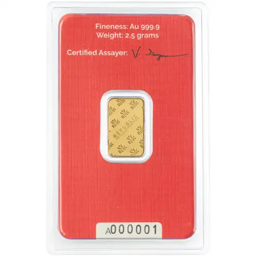 2.5g RMC .999 Gold Bar in Assay (2)