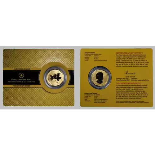 2008 1oz Canadian Maple .99999 Gold Coin in Assay