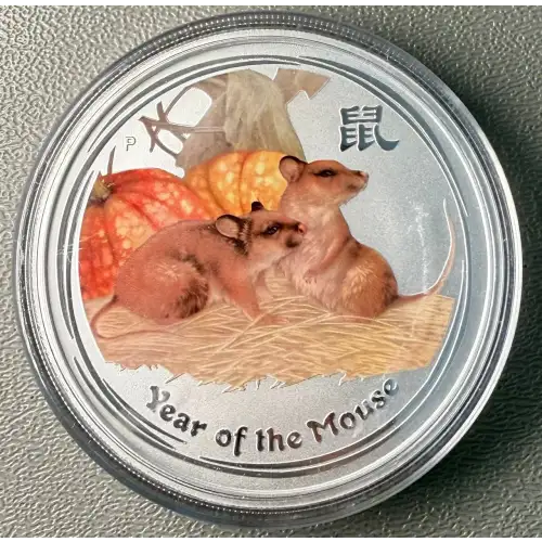 2008 2oz Australian Perth Mint Silver Lunar II: Year of the Mouse .999 Colorized Silver Round