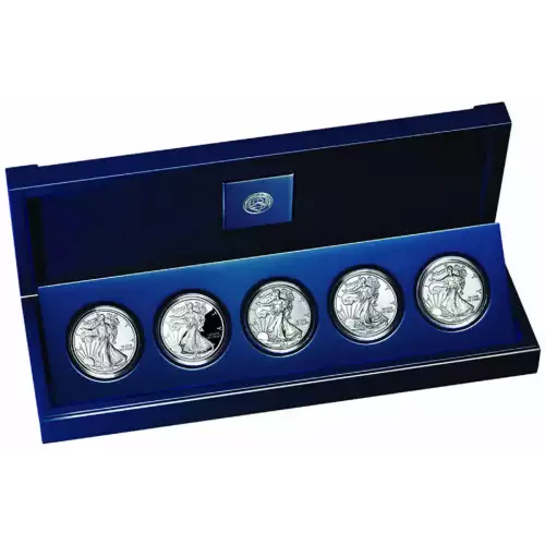 2011 25th-Anniversary Five-Coin Set. 2011W Unc, Proof; 2011P Rev Proof; 2011S Unc; 2011 Bullion