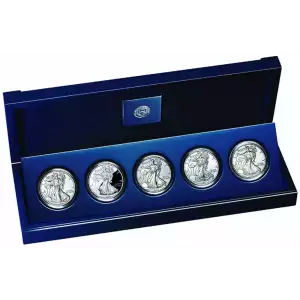 2011 25th-Anniversary Five-Coin Set. 2011W Unc, Proof; 2011P Rev Proof; 2011S Unc; 2011 Bullion