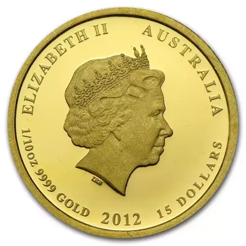 2012 1/10oz Australian Perth Mint Lunar Series II: Year of the Dragon Colorized Proof .9999 Gold Coin (2)